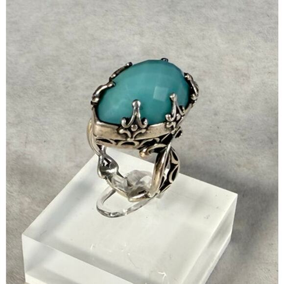 Carolyn Pollack Sterling Silver Faceted Milky Aquamarine Ring Size 7 - Picture 4 of 9